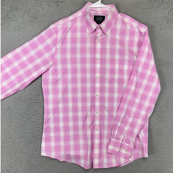 Charles Tyrwhitt Button Down Shirt Adult Medium Pink White Plaid Slim Fit Mens